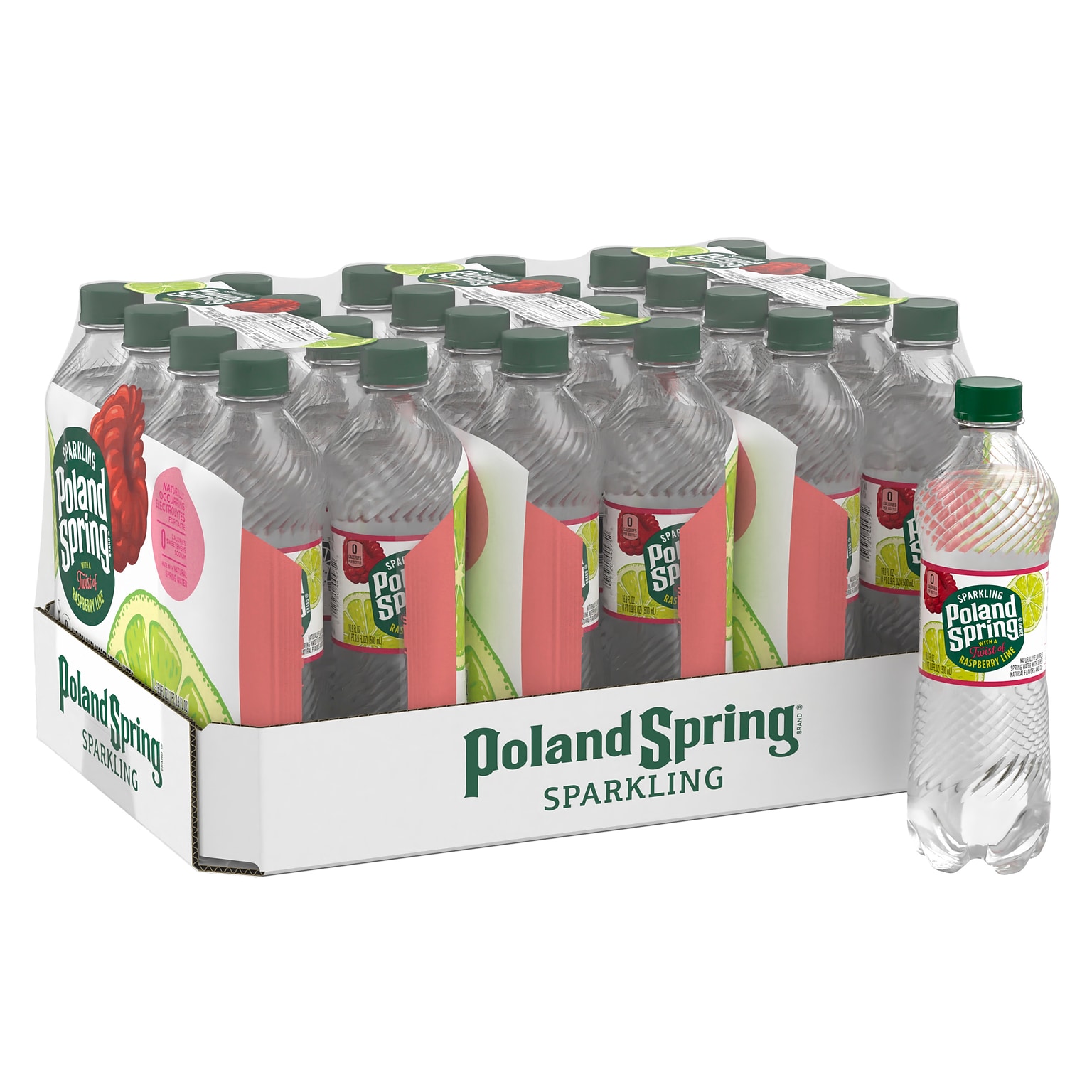 Poland Spring Sparkling Water, Raspberry Lime, 16.9 oz. Bottles, 24/Carton (12349573/122058)