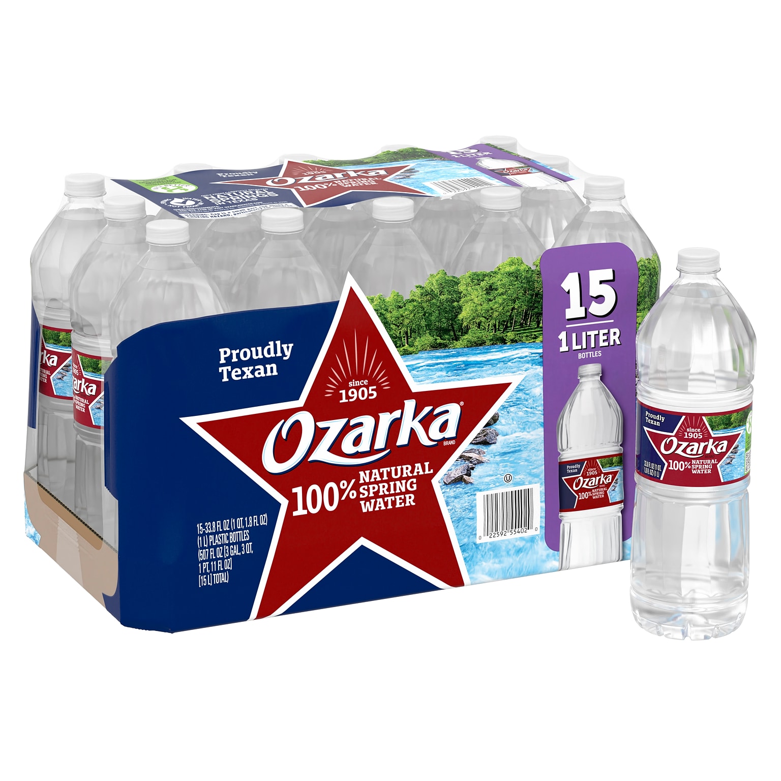 Ozarka 100% Natural Spring Water, Regular Flavor, 33.8 oz. Plastic Bottles, 15/Carton (11475188)