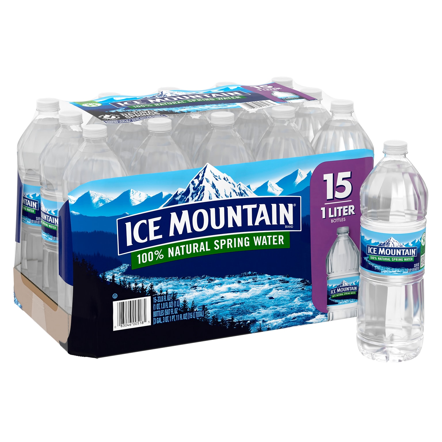 Ice Mountain 100% Natural Spring Water, 33.8 oz., 15 Bottles/Carton (11475325)