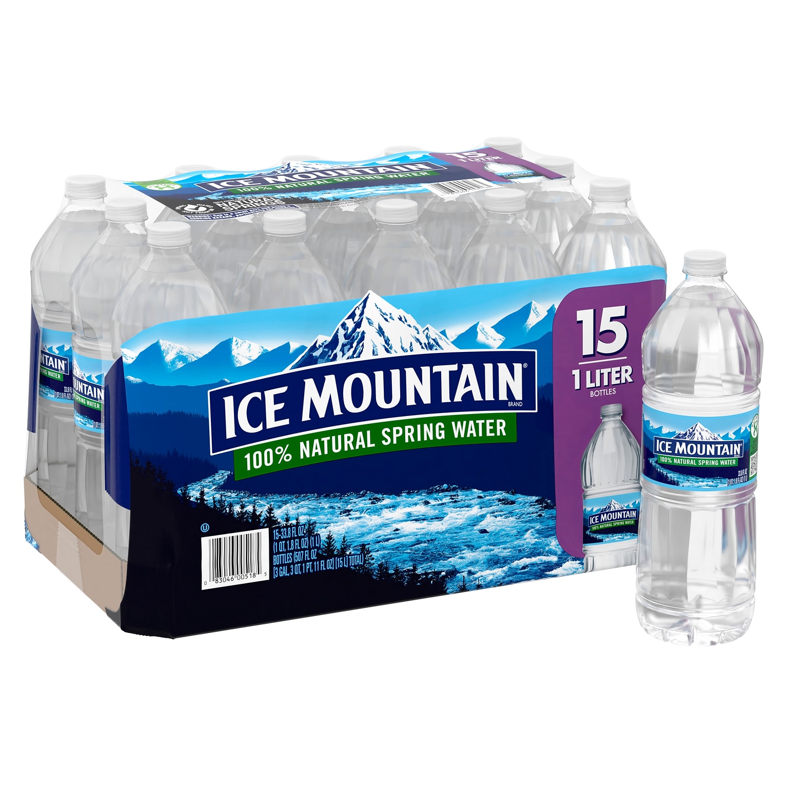 Ice Mountain 100% Natural Spring Water, Regular Flavor, 33.8 oz. Plastic Bottles, 15/Carton (11475325)