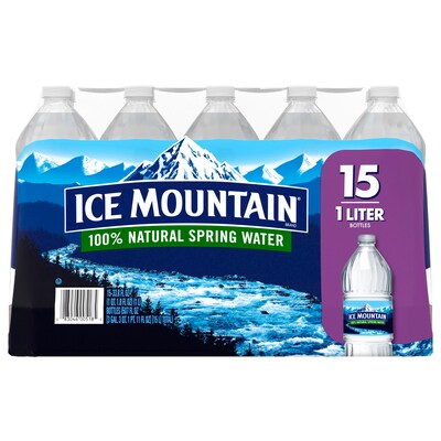 Ice Mountain 100% Natural Spring Water, Regular Flavor, 33.8 oz. Plastic Bottles, 15/Carton (11475325)