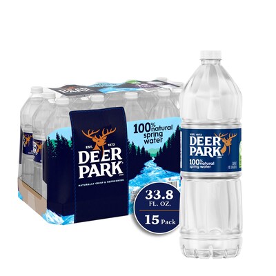 Deer Park 100% Natural Spring Water, Regular Flavor, 33.8 oz. Plastic Bottle, 15/Carton (12222308)