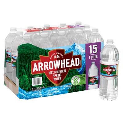 Arrowhead 100% Mountain Spring Water, 33.8 oz. Plastic Bottles, 15/Carton (11475327)