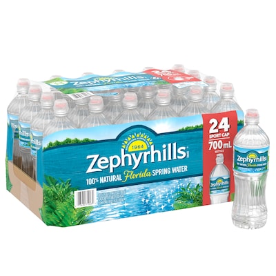 Zephyrhills 100% Natural Spring Water, Regular Flavor, 700ml Bottles with Sport Cap, 24/Carton (1208