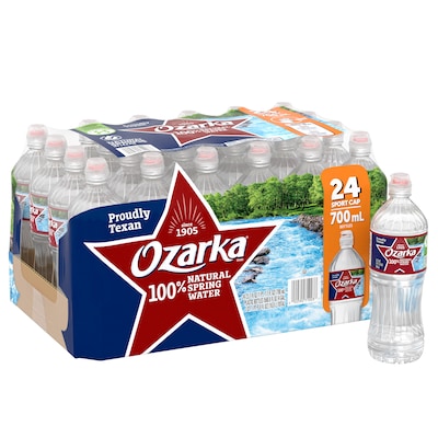 Ozarka 100% Natural Spring Water, Regular Flavor, 700ml Bottles with Sport Cap, 24/Carton (12086825)