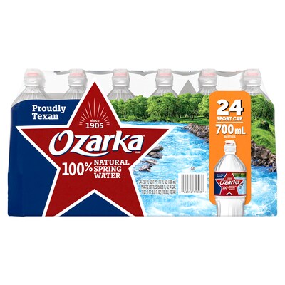 Ozarka 100% Natural Spring Water, Regular Flavor, 700ml Bottles with Sport Cap, 24/Carton (12086825)