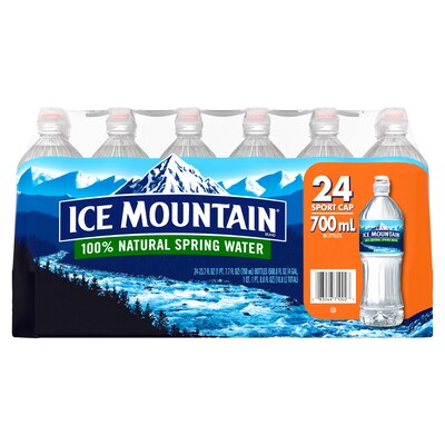 Ice Mountain 100% Natural Spring Water, Regular Flavor, 700ml Bottles with Sport Cap, 24/Carton (12087164)