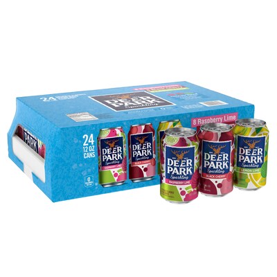 Deer Park Sparkling Water, Black Cherry, Lemon Lime, and Raspberry Lime, 12 oz. Cans, 24/Carton (12349688)