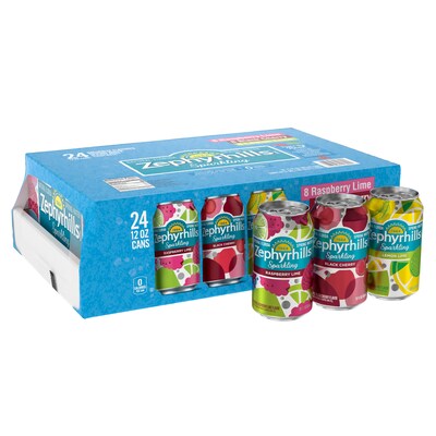 Zephyrhills Sparkling Water, Black Cherry, Lemon Lime, And Raspberry Lime, 12 oz. Cans, 24/Carton (12349692)