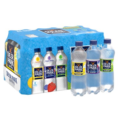 Deer Park Sparkling Water, Pomegranate Lemonade, Triple Berry, and Lime, 16.9 oz. Bottles, 24/Carton (12410261)