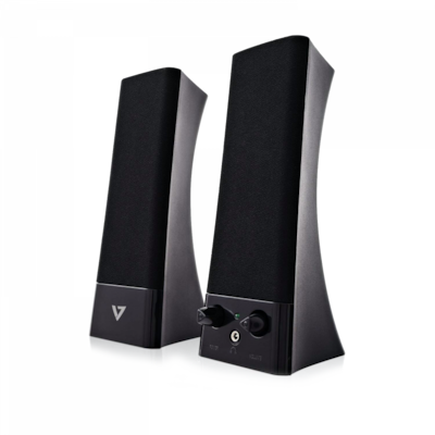 V7 USB Powered Stereo Speakers, Black (SP2500-USB-6N)