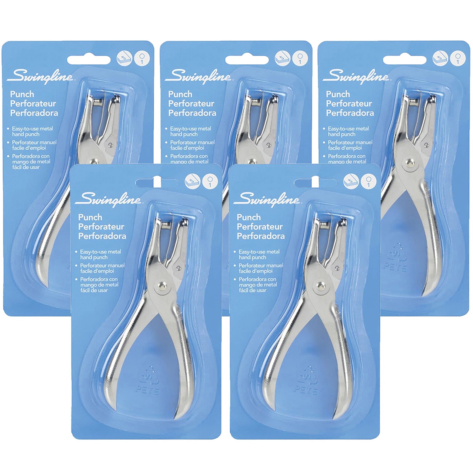 Swingline One Hole Punch, 5 Sheet Capacity, Silver, Pack of 5 (ACC74005S-5)