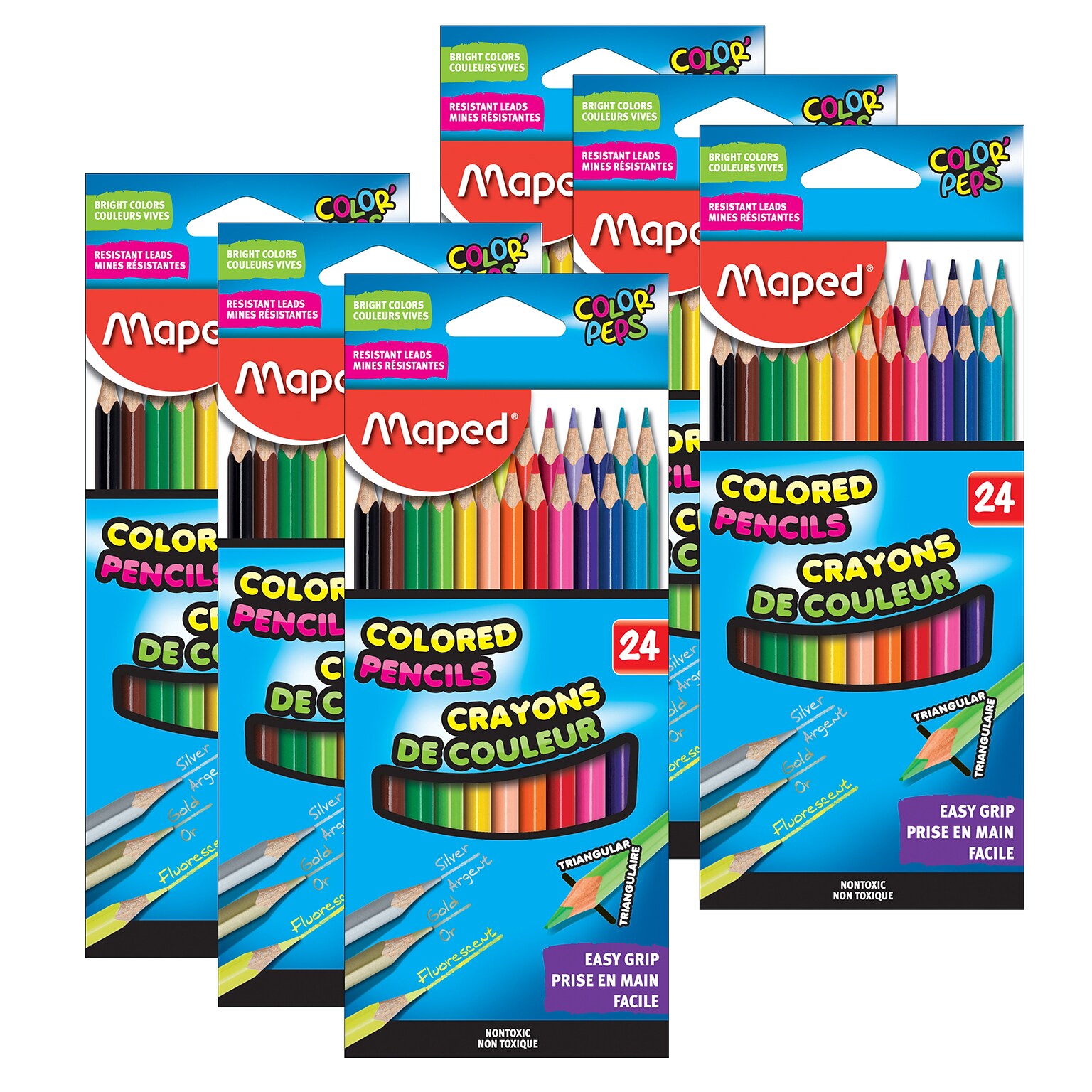 Maped Triangular Colored Pencils, 24/Pack, 6 Packs/Bundle (MAP832046ZV-6)