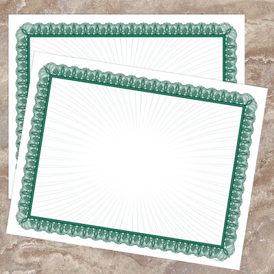 Masterpiece Studios Certificates, 8.5" x 11", Green and White, 100/Pack (961036S)