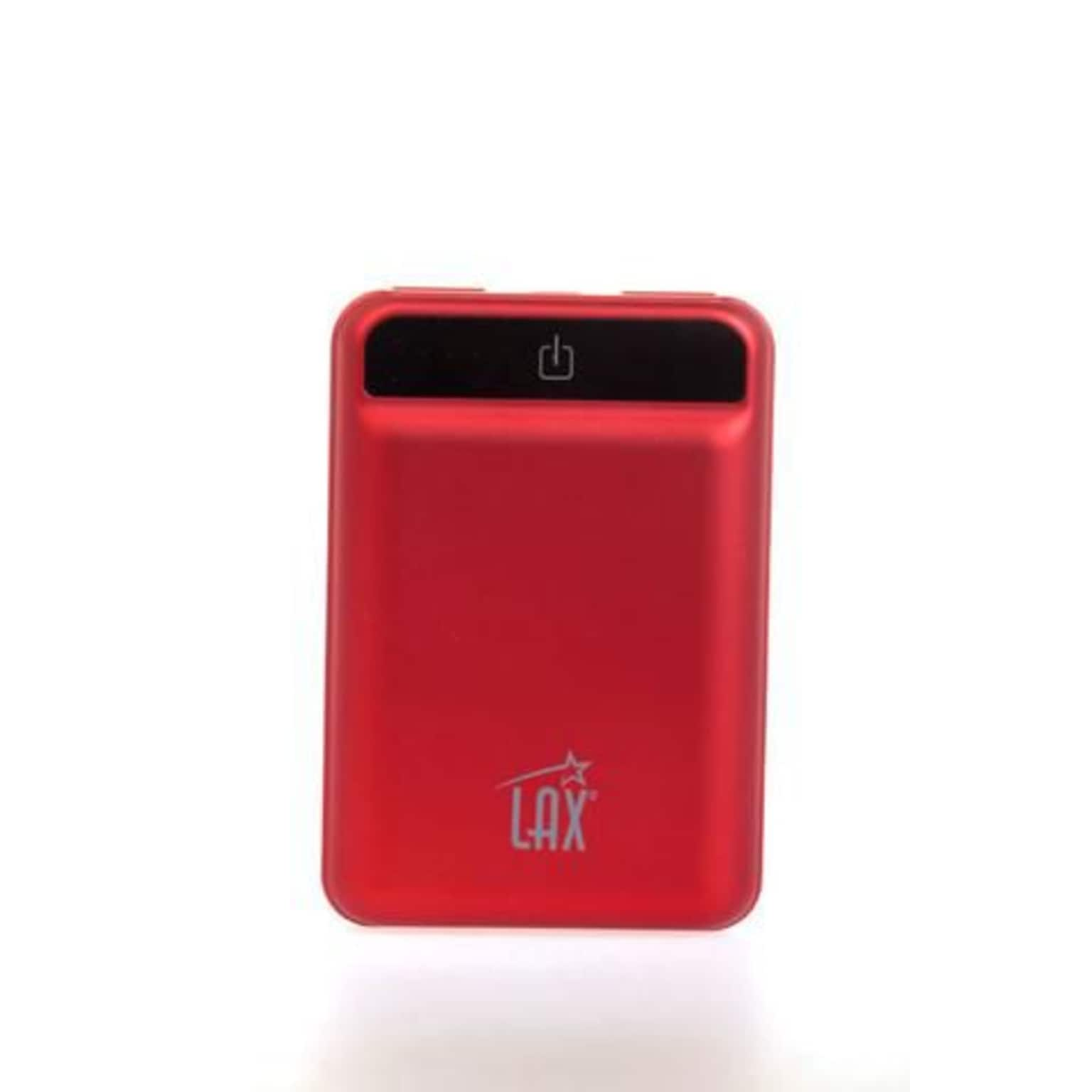 LAX Pro Mini 10000mAh Portable Power Bank - 2x High-Speed 5V/2A USB Charging Ports – Tablets and Phones (Red) (LAXCMPPB10K-RED)