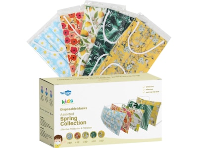 WeCare Disposable Face Masks, 3-Ply, Kids, Assorted Spring Designs, 50/Box (WMN100083)