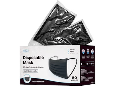 WeCare Disposable Face Mask, 3-Ply, Adult, Black, 50/Box (WMN100006)