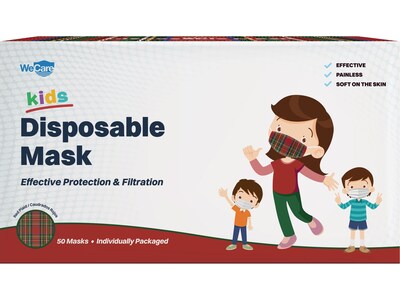 WeCare Disposable Face Mask, 3-Ply, Kids, Plaid, 50/Box (WMN100051)