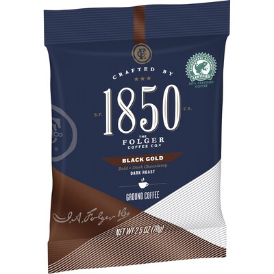 1850 Black Gold Ground Coffee, Fraction Pack, Dark Roast, 2.5 oz., 24/Carton (SMU02151)