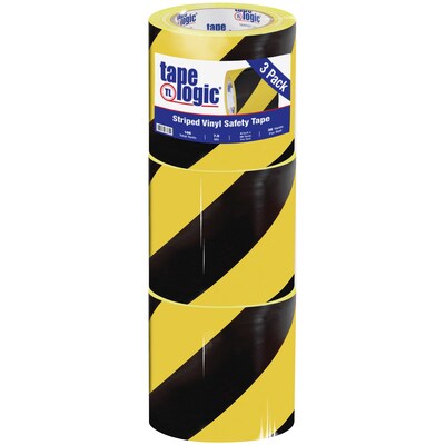 Tape Logic™ 4 x 36 yds. Striped Vinyl Safety Tape, Black/Yellow, 3/Pack