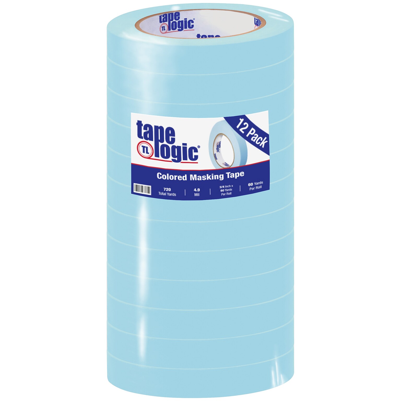 Tape Logic™ 3/4 x 60 Yards Light Masking Tape, Blue, 12 Rolls (T93400312PKH)