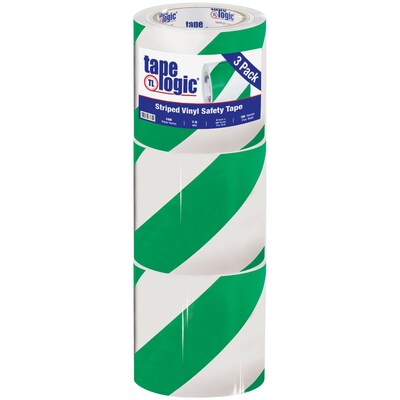 Tape Logic 4 x 36 yds. Striped Vinyl Safety Tape, Green/White, 3/Pack (T94363PKGW)