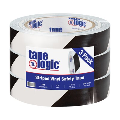 Tape Logic 1 x 36 yds. Striped Vinyl Safety Tape, Black/White, 3/Pack (T91363PKBW)
