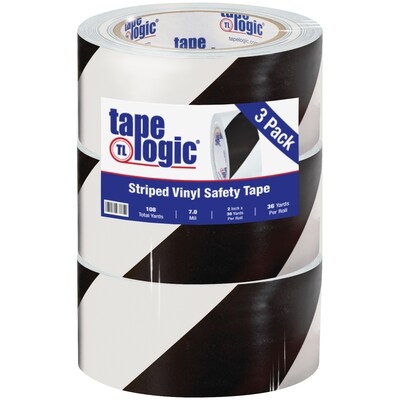 Tape Logic 2 x 36 yds. Striped Vinyl Safety Tape, Black/White, 3/Pack (T92363PKBW)