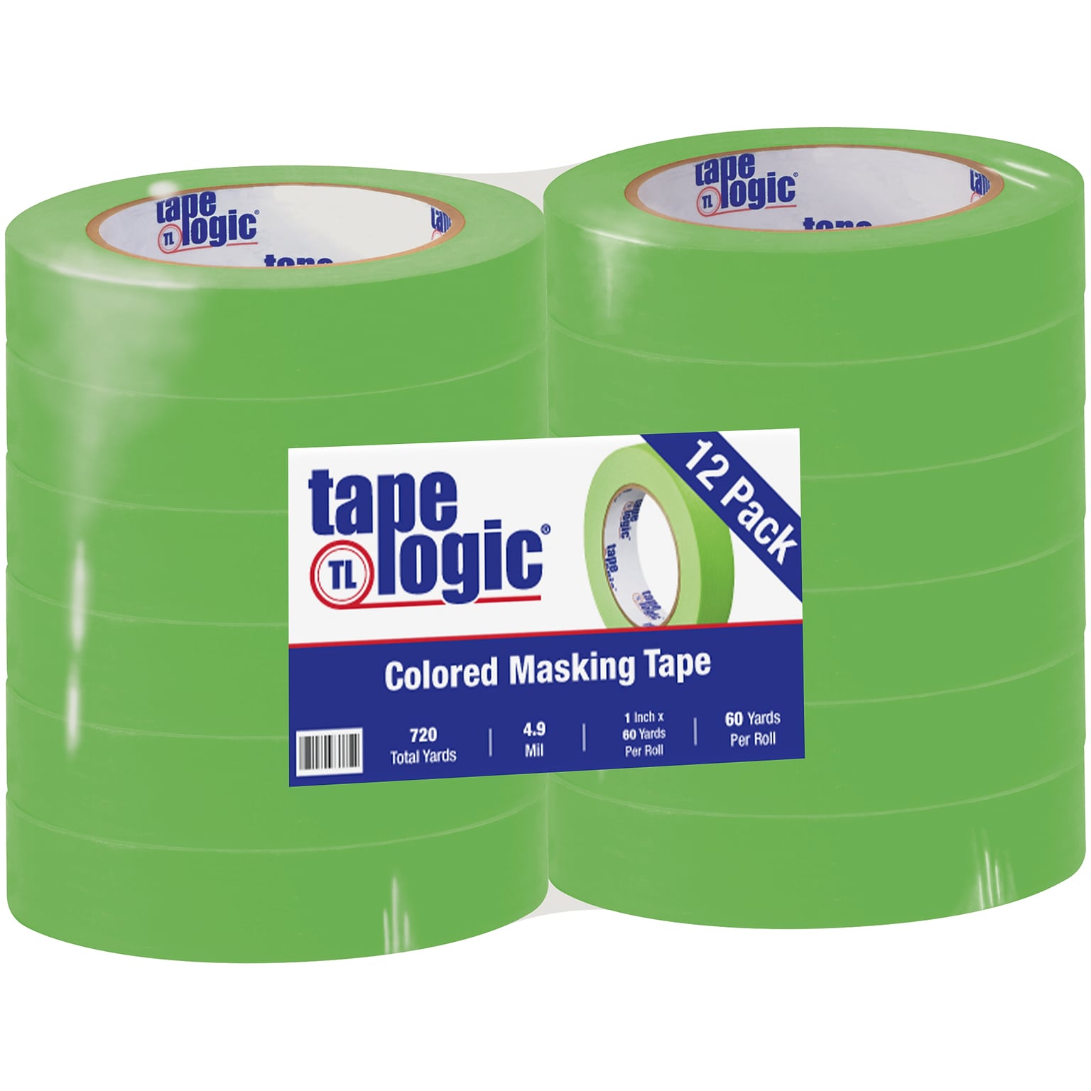 Tape Logic™ 1 x 60 Yards Masking Tape, Light Green, 12 Rolls (T93500312PKA)