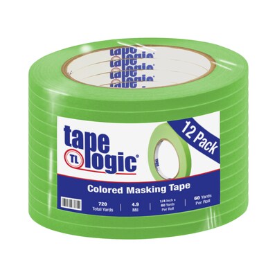 Tape Logic™ 1/4 x 60 Yards Masking Tape, Light Green, 12 Rolls (T93100312PKA)