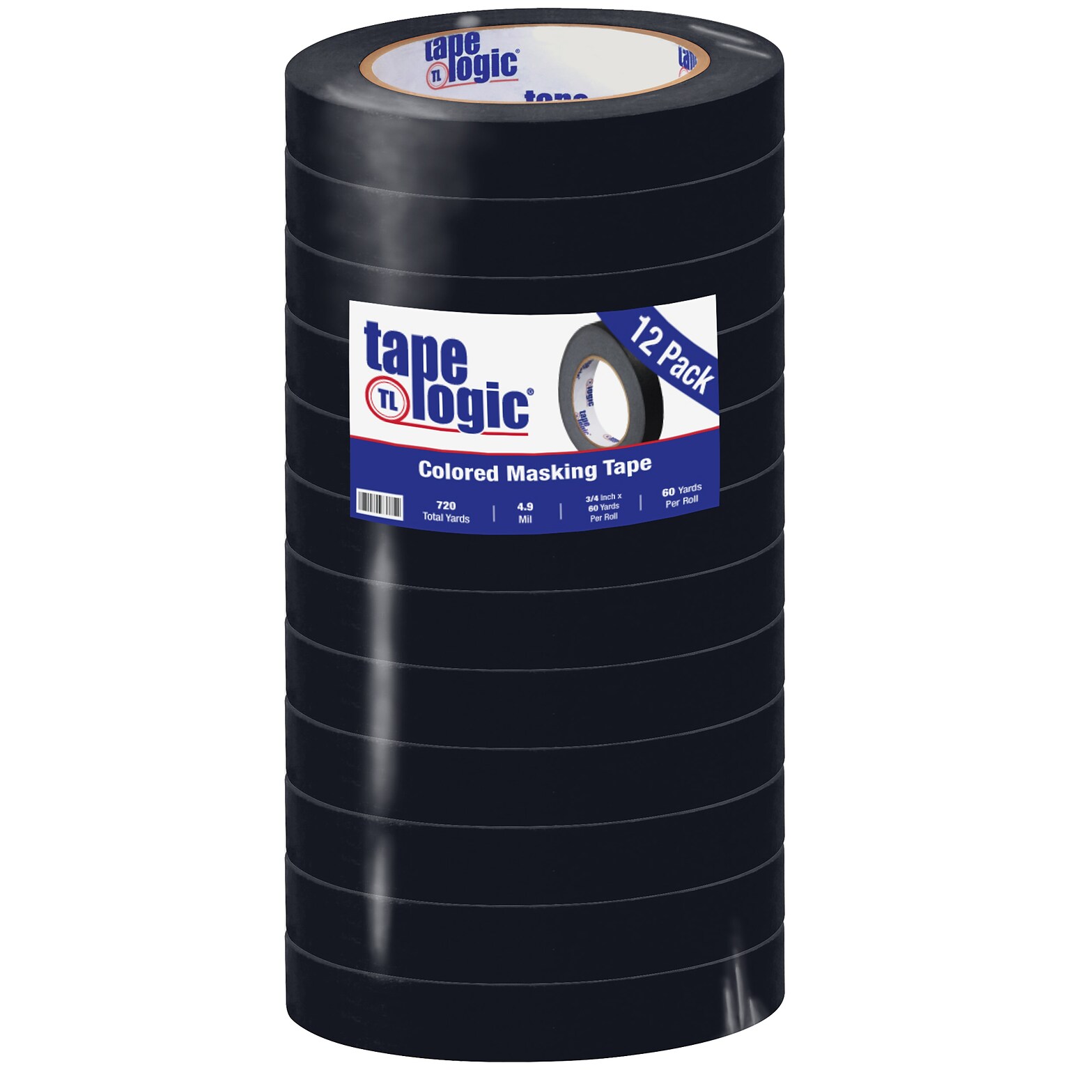 Tape Logic™ 3/4 x 60 Yards Masking Tape, Black, 12 Rolls (T93400312PKB)