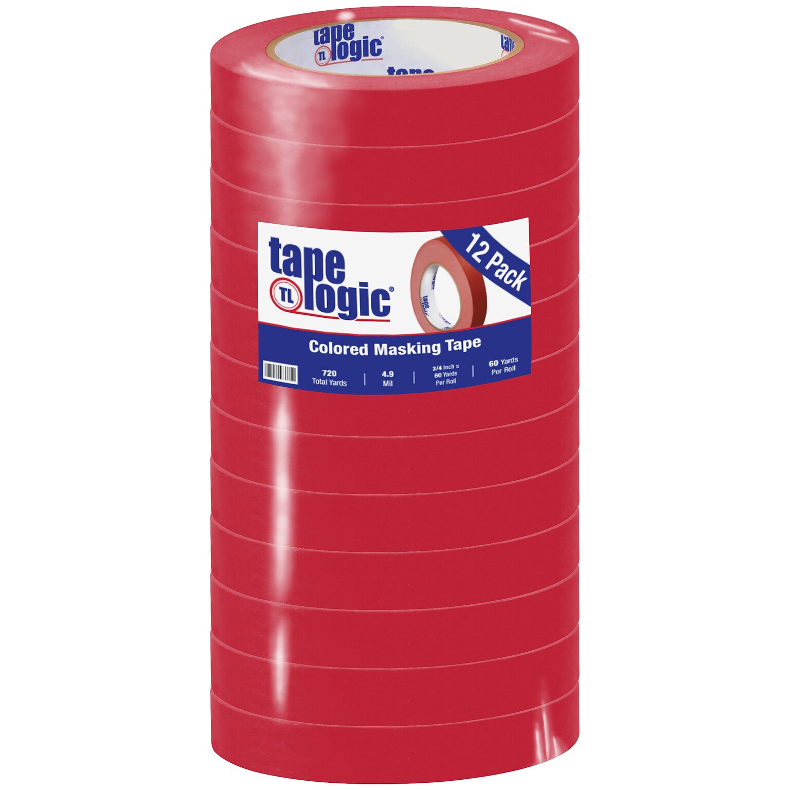 Tape Logic Colored Masking Tape, 0.75 x 60 yds., Red, 12 Rolls/Pack (T93400312PKR)
