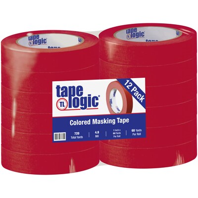 Tape Logic™ 1" x 60 Yards Masking Tape, Red, 12 Rolls (T93500312PKR)