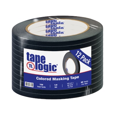 Tape Logic Masking Tape, 0.25" x 60 yds., Black, 12/Carton (T93100312PKB)