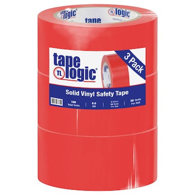 Tape Logic 2 x 36 yds. Solid Vinyl Safety Tape, Red, 3/Pack (T92363PKR)