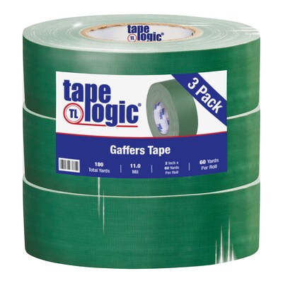 Tape Logic 2 x 60 yds. x 11 mil Gaffers Tape,  Green,  3/Pk