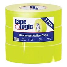 Tape Logic 2 x 50 yds. x 11 mil Gaffers Tape,  Fluorescent Yellow,  3/Pk
