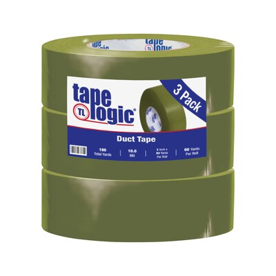 Tape Logic® Duct Tape, 10 Mil, 2 x 60 yds., Olive Green, 3/Carton (T987100LV3PK)