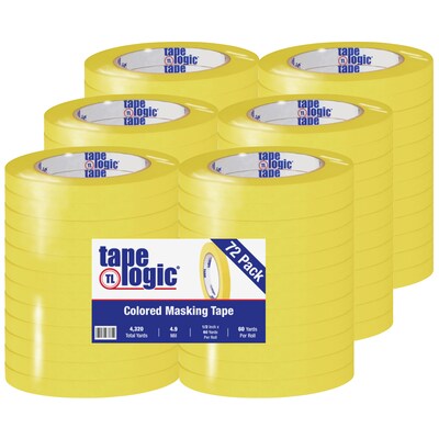 Tape Logic® Colored Masking Tape, 4.9 Mil, 1/2 x 60 yds., Yellow, 72/Case (T933003Y)
