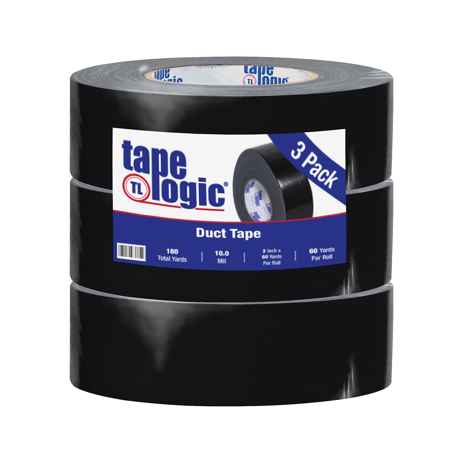 Tape Logic® Duct Tape, 10 Mil, 2 x 60 yds., Black, 3/Case (T987100B3PK)