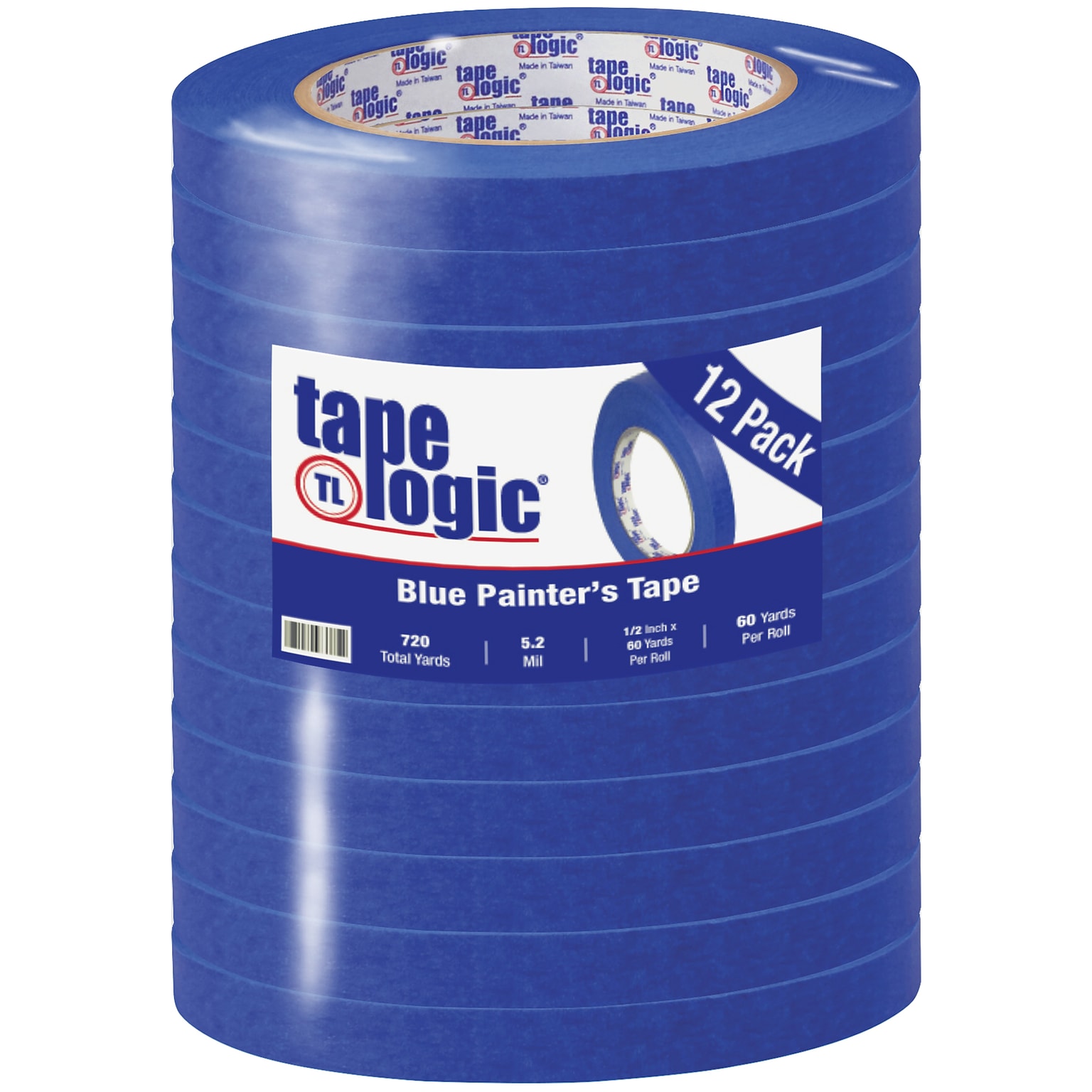 Tape Logic® 3000 Painters Tape, 5.2 Mil, 1/2 x 60 yds., Blue, 12/Case (T933300012PK)