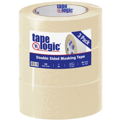 Tape Logic® Double Sided Masking Tape, 7 Mil, 2 x 36 yds., Tan, 3/Case
