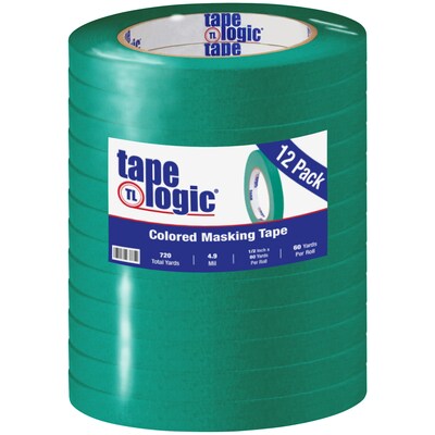 Tape Logic® Colored Masking Tape, 4.9 Mil, 1/2 x 60 yds., Dark Green, 12/Case (T93300312PKE)