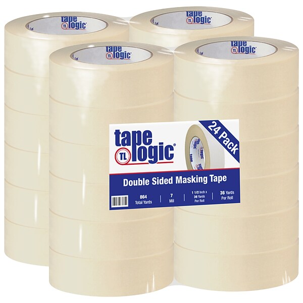 Tape Logic® Double Sided Masking Tape, 7 Mil, 1 1/2 x 36 yds., Tan, 24/Case (T956100)