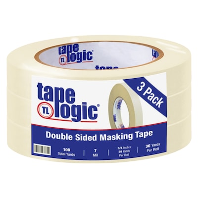 Tape Logic® Double Sided Masking Tape, 7 Mil, 3/4 x 36 yds., Tan, 3/Case (T9541003PK)