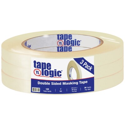 Tape Logic® Double Sided Masking Tape, 7 Mil, 1/2 x 36 yds., Tan, 3/Case (T9531003PK)