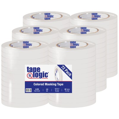 Tape Logic® Colored Masking Tape, 4.9 Mil, 1/2 x 60 yds., White, 72/Case (T933003W)