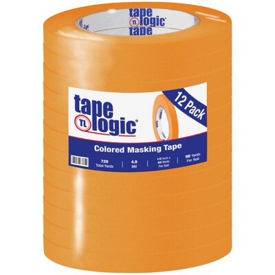 Tape Logic® Colored Masking Tape, 4.9 Mil, 1/2 x 60 yds., Orange, 12/Case (T93300312PKD)