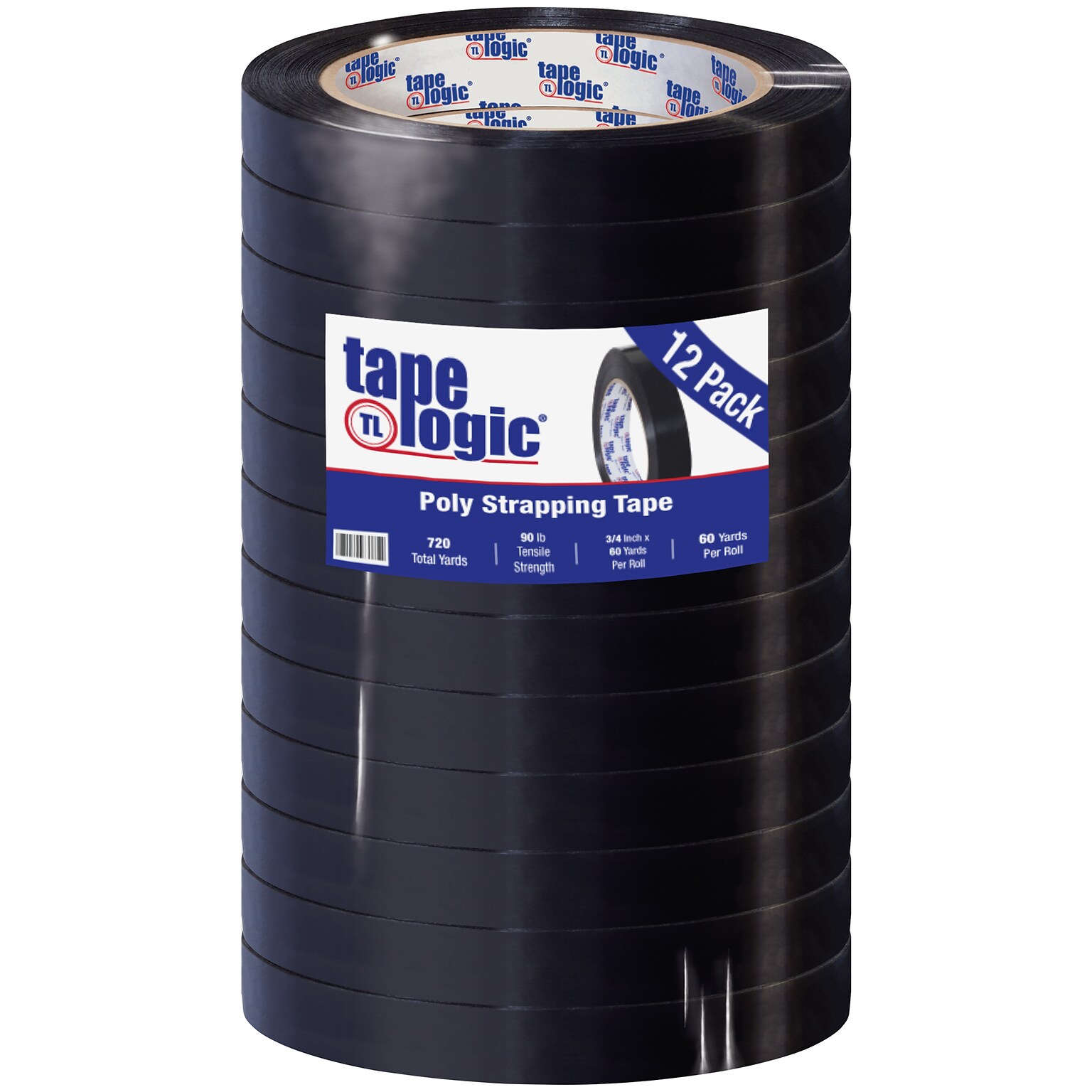 Tape Logic® Poly Strapping Tape, 2.7 Mil, 3/4W x 60 Yards, Black, 12 Pack (T97619712PK)