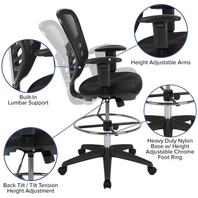 Flash Furniture Nylon Drafting Chair with Lumbar Support, Black (HL-0001-1CBLACK-GG)